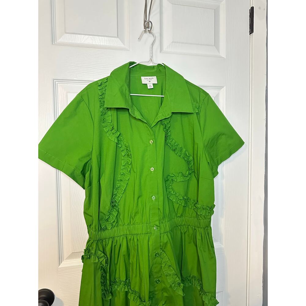 Kate Spade Target Shirt Midi Dress XXL Green Ruffle Ribbon Coast shirtdress - Picture 2 of 6